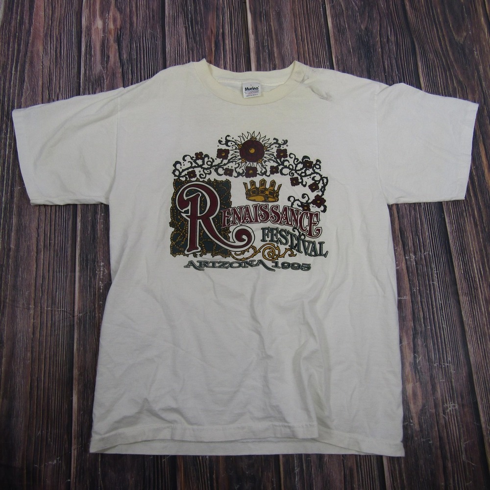 Vintage Murina Renaissance Festival Shirt Mens Large White Arizona 1995 Tee